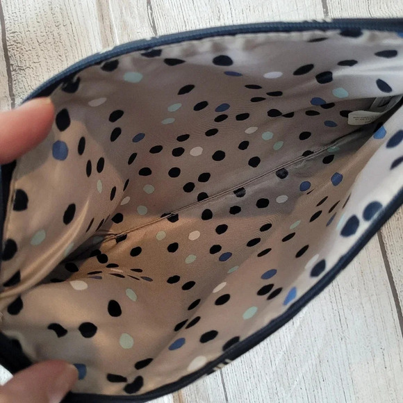 Thirty One *retired print* Navy Blue Dash Of Plaid Pebble Rubie Zip Pouch &Strap - Picture 6 of 8